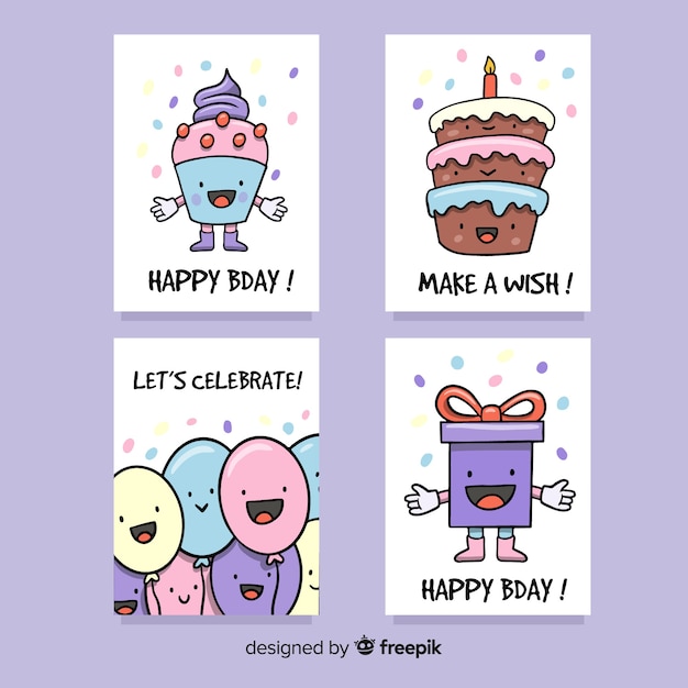 Vector gratuito colección de tarjetas de cumpleaños