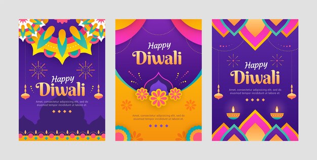 Colección de tarjetas de degradado para el festival de diwali