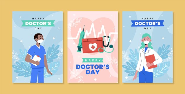 Vector gratuito colección de tarjetas del día nacional del médico dibujadas a mano