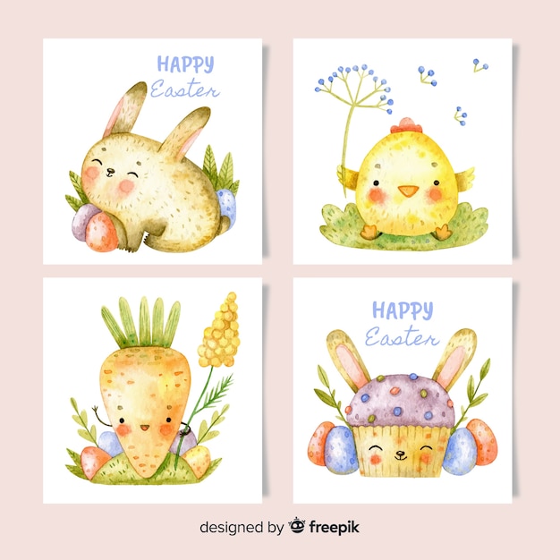 Vector gratuito colección de tarjetas del día de pascua en acuarela