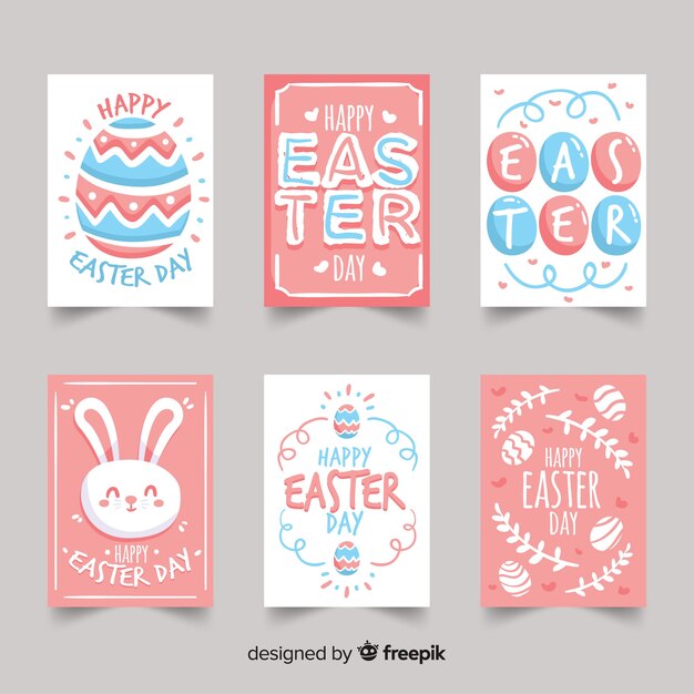 Colección de tarjetas del día de pascua dibujado a mano