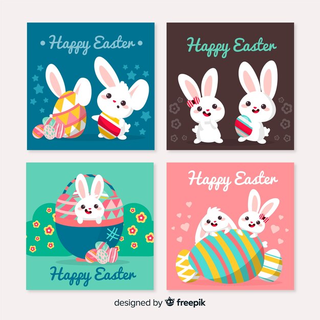 Colección de tarjetas del día de pascua dibujado a mano