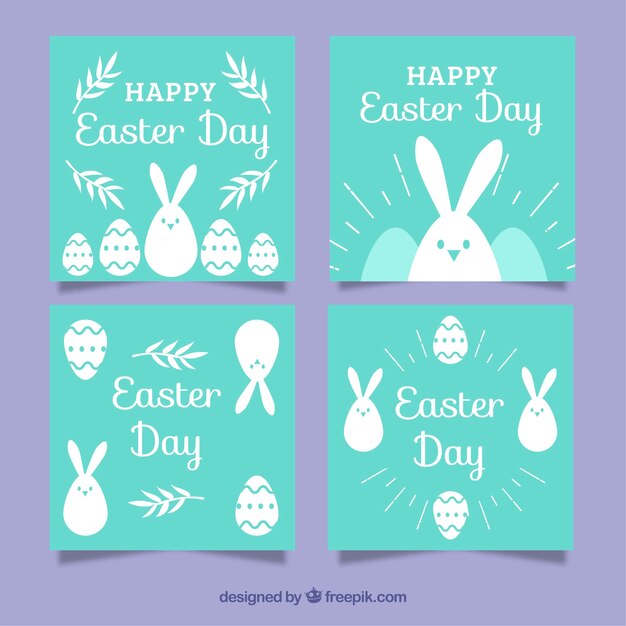 Colección de tarjetas del día de pascua en diseño plano