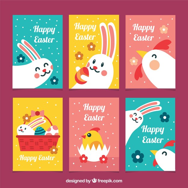 Colección de tarjetas del día de pascua en diseño plano