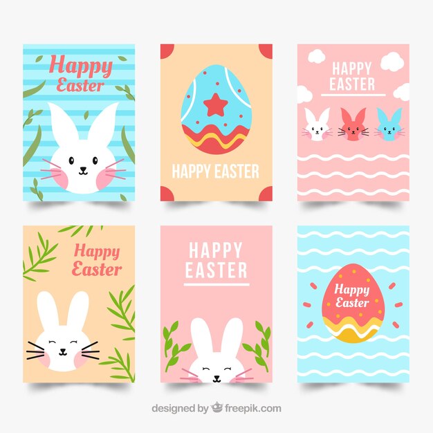 Colección de tarjetas del día de pascua en diseño plano