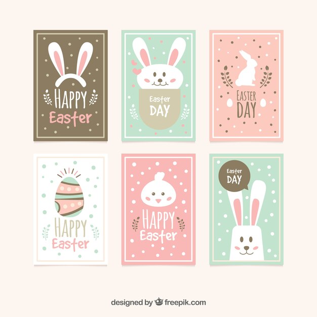Colección de tarjetas del día de pascua en diseño plano