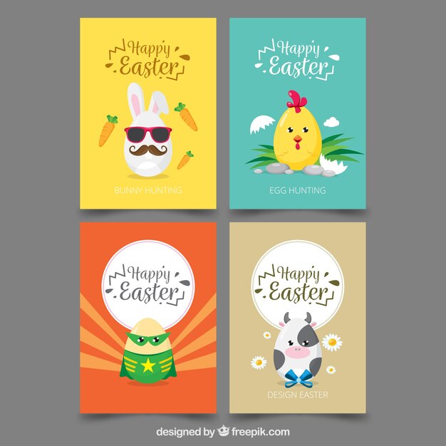 Colección de tarjetas del día de pascua en diseño plano