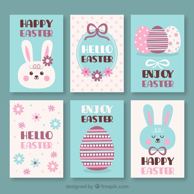 Colección de tarjetas del día de pascua en diseño plano