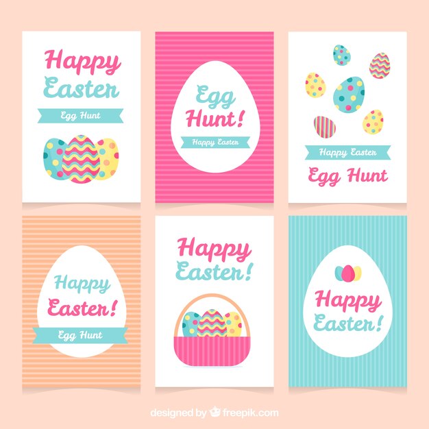 Colección de tarjetas del día de pascua en diseño plano