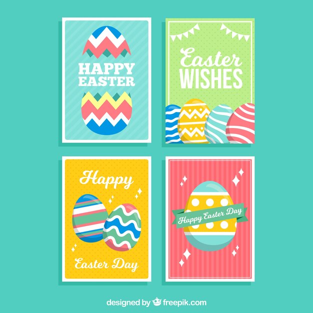 Colección de tarjetas del día de pascua en diseño plano