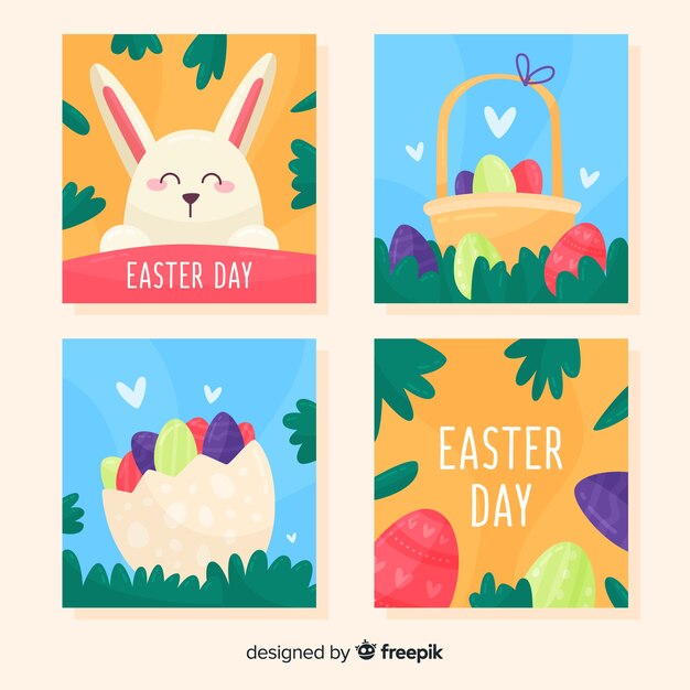 Colección de tarjetas del día de pascua en diseño plano