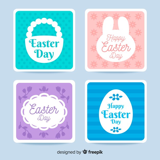 Colección de tarjetas del día de pascua en diseño plano