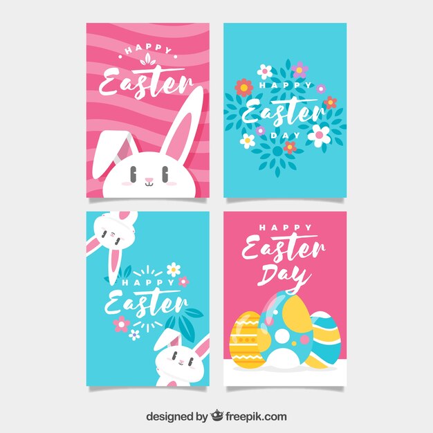 Colección de tarjetas del día de pascua en diseño plano