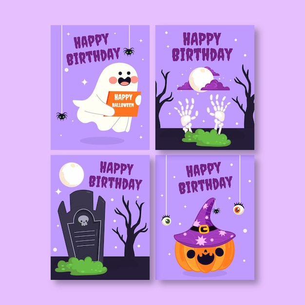 Vector gratuito colección de tarjetas dibujadas a mano para la celebración de halloween