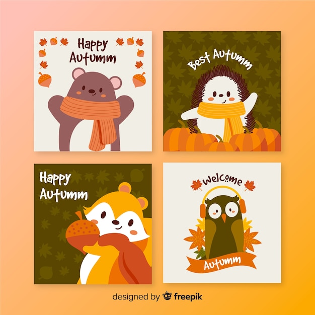 Vector gratuito colección de tarjetas dibujadas a mano otoño