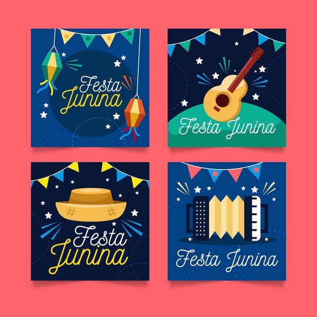 Colección de tarjetas de dibujos animados festa junina
