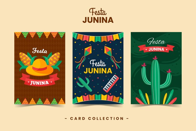 Colección de tarjetas de diseño plano festa junina