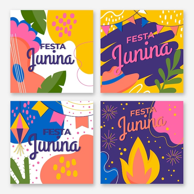 Colección de tarjetas de diseño plano festa junina