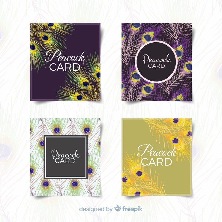 Vector gratuito colección de tarjetas con diseños creativos de pavo real
