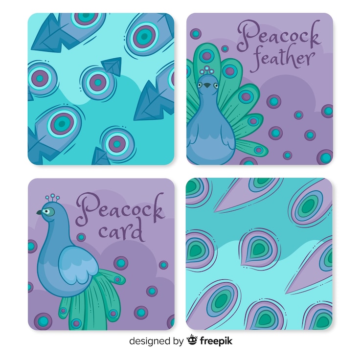 Vector gratuito colección de tarjetas con diseños creativos de pavo real