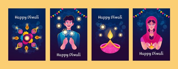 Colección de tarjetas de diwali degradado