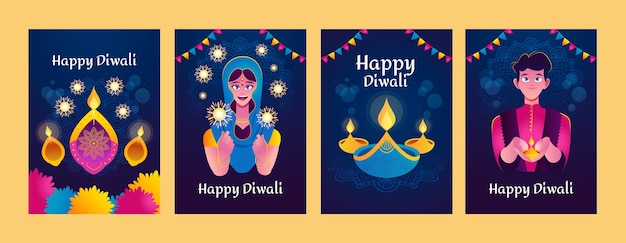 Vector gratuito colección de tarjetas de diwali degradado