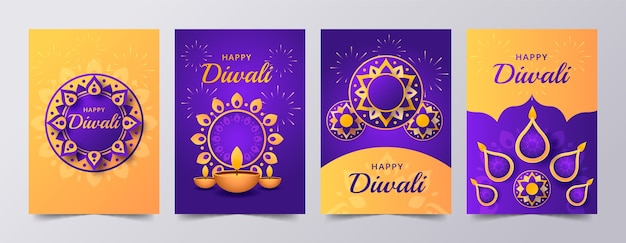 Colección de tarjetas de diwali degradado