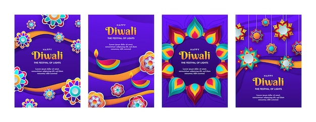 Vector gratuito colección de tarjetas de diwali estilo papel