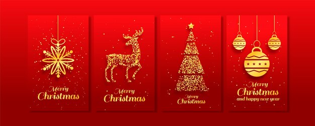 Colección de tarjetas doradas de navidad