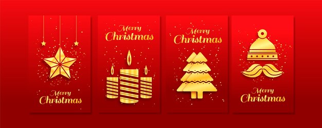 Colección de tarjetas doradas de navidad
