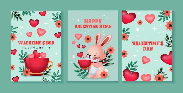 Vector gratuito colección de tarjetas de felicitación en acuarela para la celebración del día de san valentín