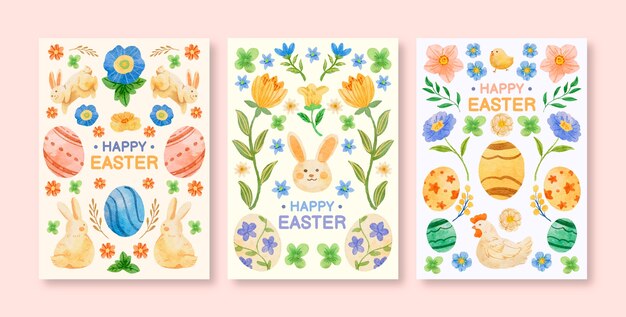 Colección de tarjetas de felicitación en acuarela para la celebración de pascua