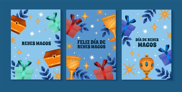 Colección de tarjetas de felicitación de acuarela para reyes magos
