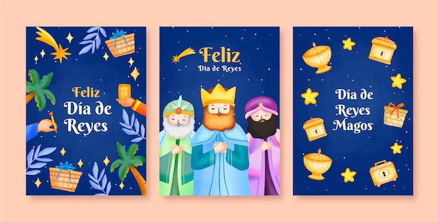 Colección de tarjetas de felicitación de acuarela para reyes magos