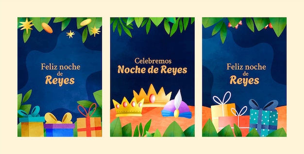 Vector gratuito colección de tarjetas de felicitación de acuarela para reyes magos