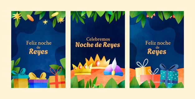 Colección de tarjetas de felicitación de acuarela para reyes magos