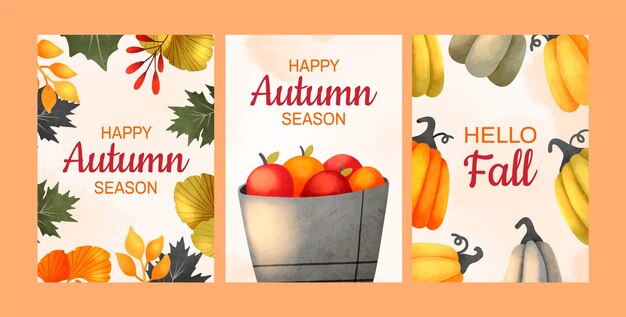 Colección de tarjetas de felicitación de acuarela para la temporada de otoño