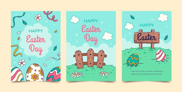 Vector gratuito colección de tarjetas de felicitación de acuarela para las vacaciones de pascua.