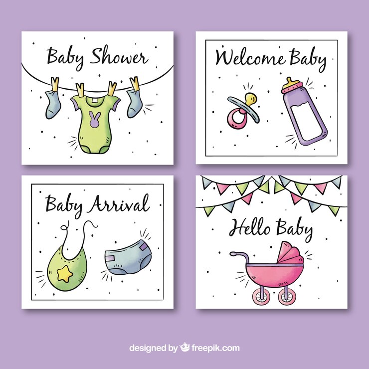 Vector gratuito colección tarjetas de felicitación de bienvenida al bebé