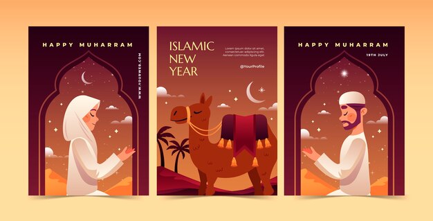 Colección de tarjetas de felicitación para la celebración del año nuevo islámico