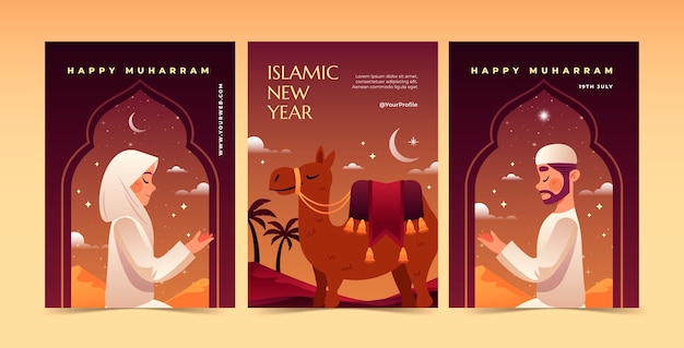 Colección de tarjetas de felicitación para la celebración del año nuevo islámico