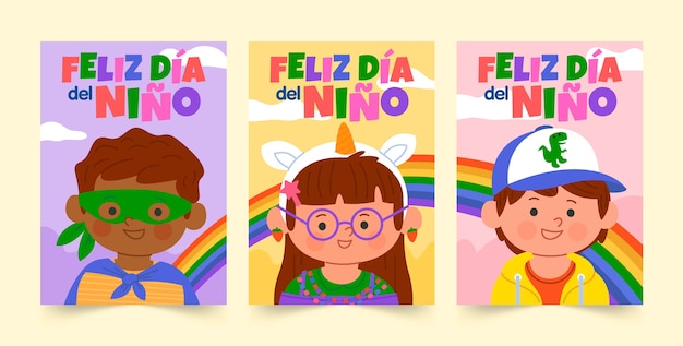 Colección de tarjetas de felicitación para la celebración del día de los niños en español
