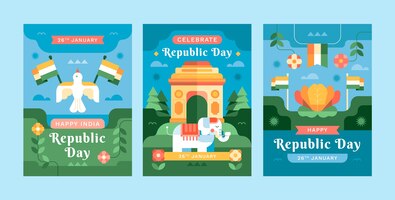 Vector gratuito colección de tarjetas de felicitación de celebración del día de la república india