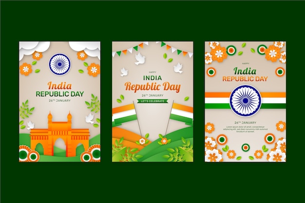 Vector gratuito colección de tarjetas de felicitación para la celebración del día de la república de la india