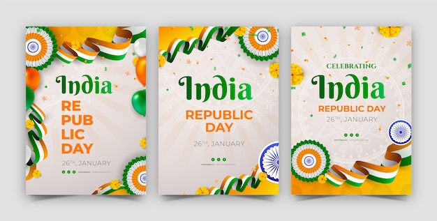 Vector gratuito colección de tarjetas de felicitación para la celebración del día de la república de la india