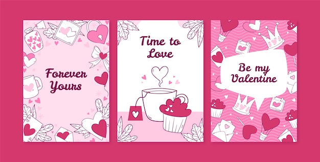 Vector gratuito colección de tarjetas de felicitación de celebración del día de san valentín dibujadas a mano