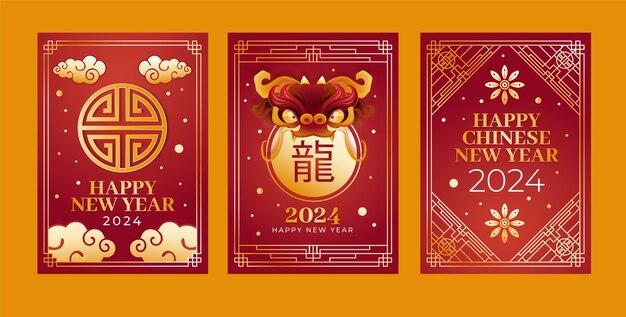Colección de tarjetas de felicitación para la celebración del festival del año nuevo chino