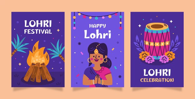 Colección de tarjetas de felicitación para la celebración del festival de lohri