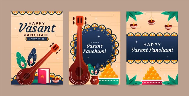 Colección de tarjetas de felicitación de celebración vasant panchami degradado