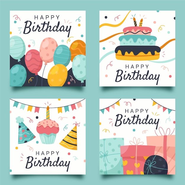 Vector gratuito colección de tarjetas de felicitación de cumpleaños dibujadas a mano